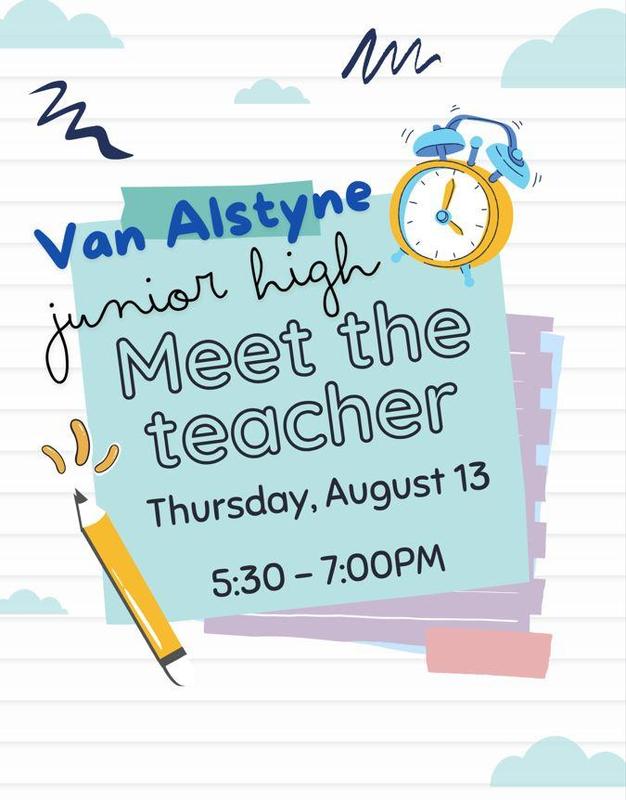 Flyer advertising Meet the Teacher night on August 13 starting at 5:30pm