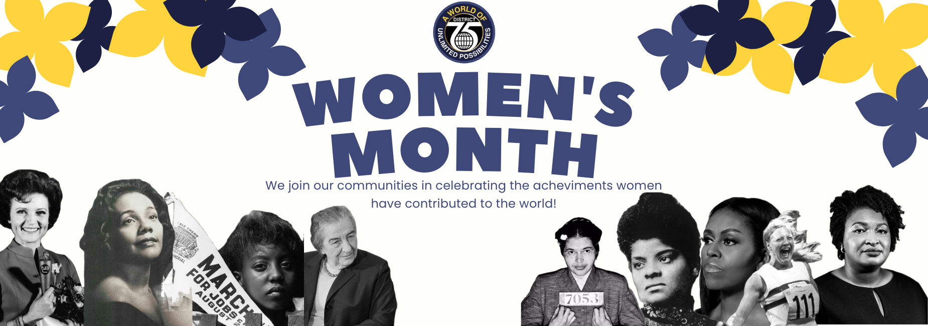 Celebration of Women's Month featuring notable women against a floral background.