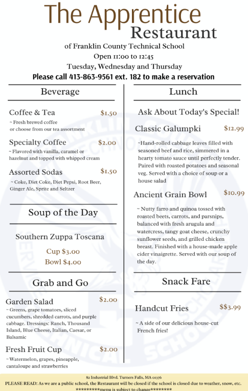 Apprentice Menu Dec 9-11, 2025