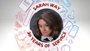 picture of Sarah way congratulating her on reaching 30 years of service