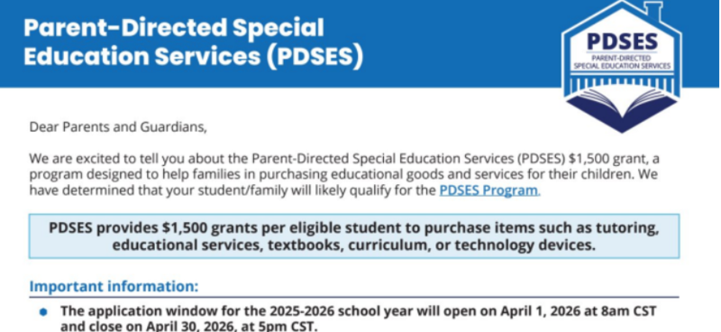 screen shot of PDSES grant flyer