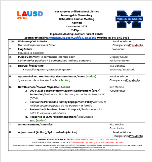 SSC Agenda