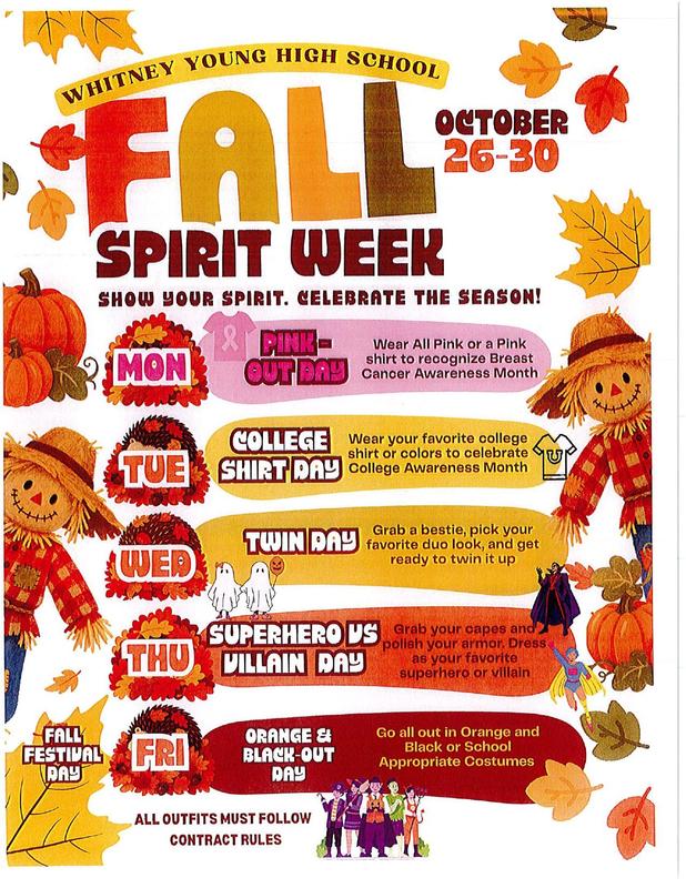 Spirit Week October 26-30. Semana de Celebracion Octubre 26-30
