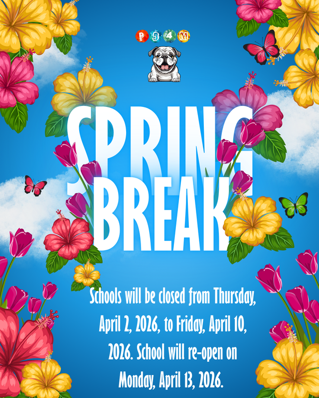 English- Blue background with colorful flowers