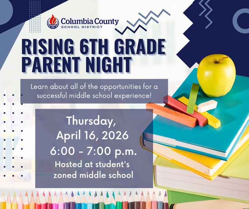 rising 6th grade parent night 4/16/26 at 6pm