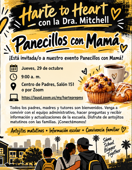 anuncio del evento panecillos con mama. tiene una familia, panecillos, y cafe.