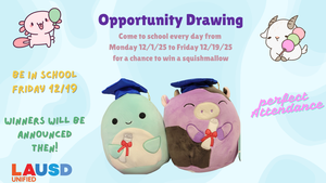 Opportunity Drawing details are listed with pictures of Squishmallows.