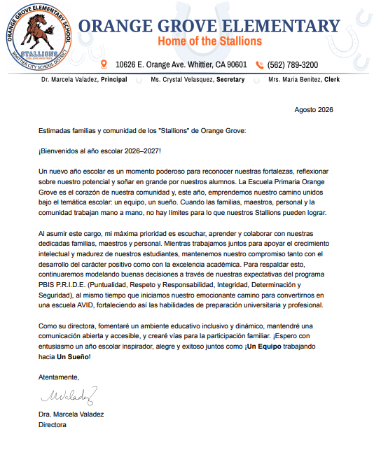 principals message spanish