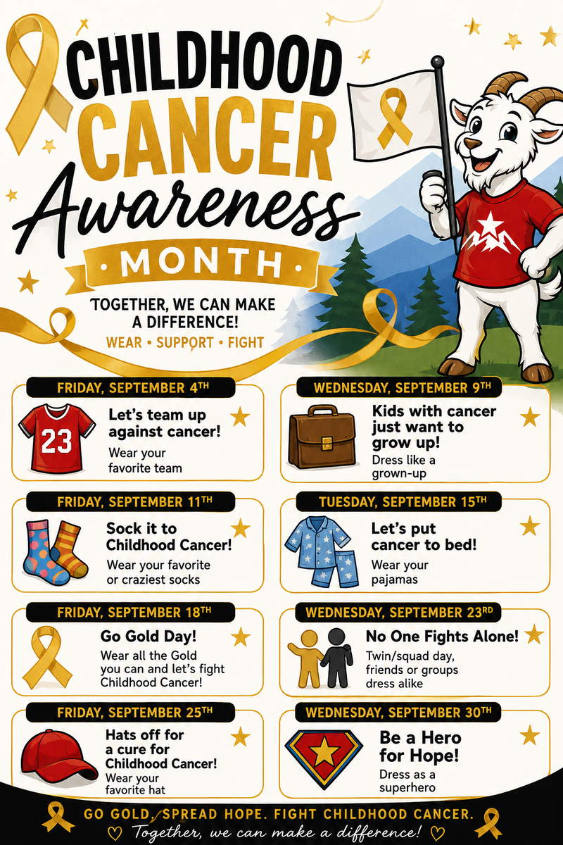 childhood cancer awareness month flyer with each dress up day listed
