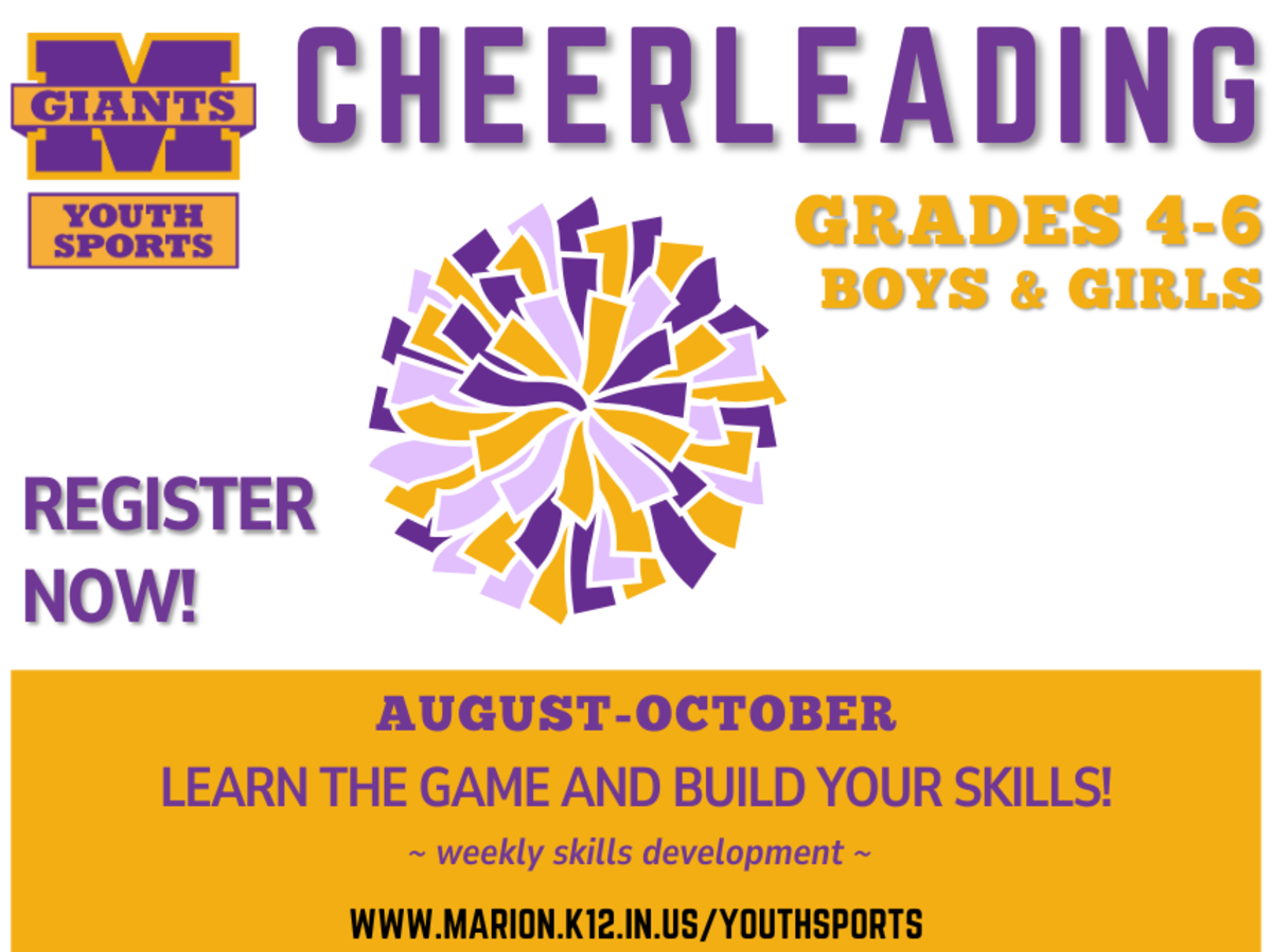 promo graphic - Marion Youth Sports fall 2026 - cheer