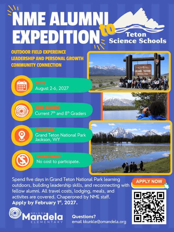 Purple, green, and yellow flyer about the Alumni Expedition