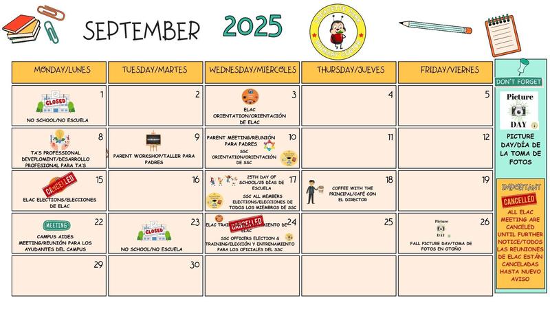 MONTHLY CALENDAR/CALENDARIO MENSUAL