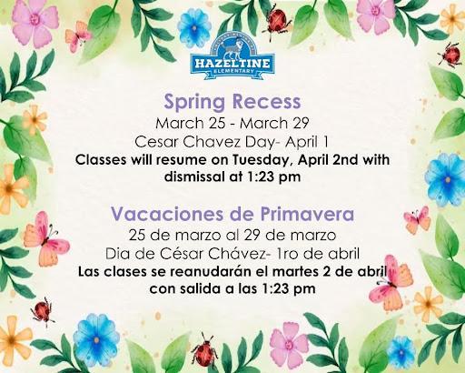 Spring Recess Right News | Hazeltine Avenue Elementary