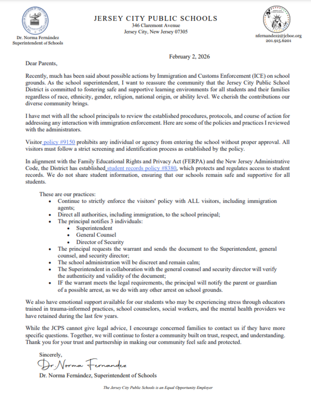 Parent Guardian Letter Regarding ICE Featured Photo