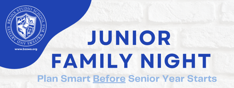 "junior family night" written on a white brick wall