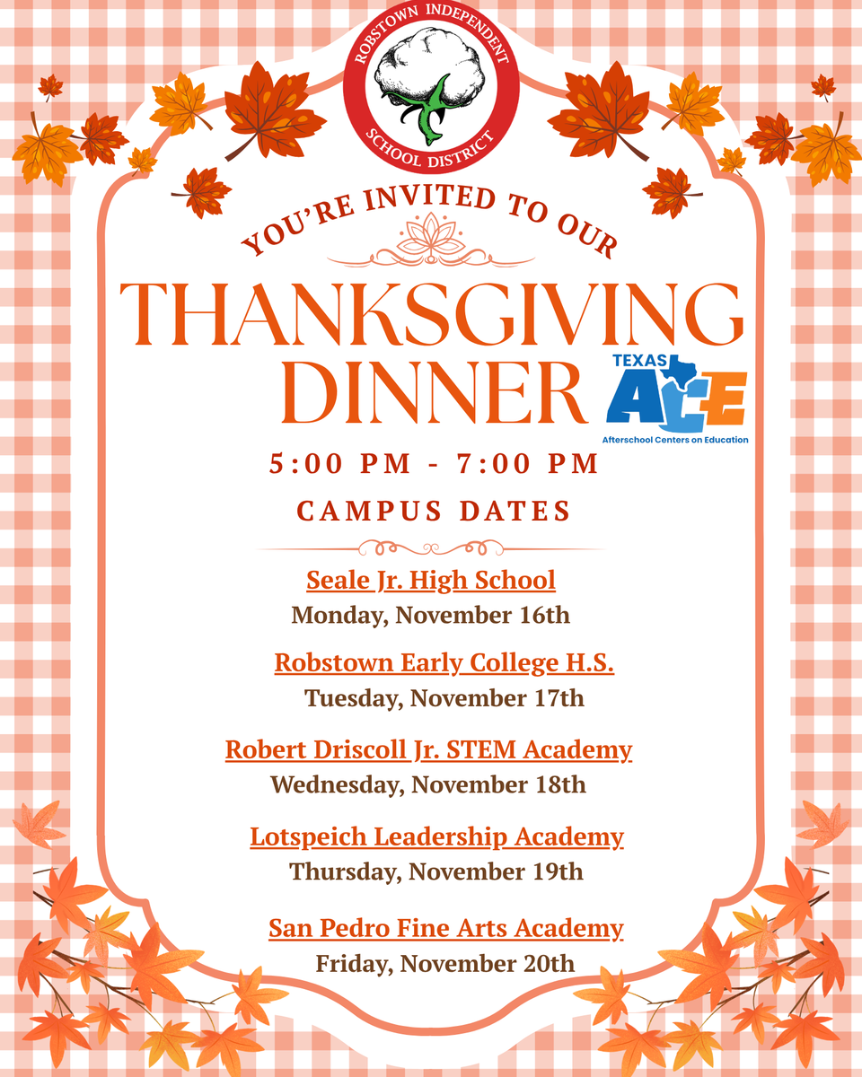 Second Thanksgiving dinner invitation featuring campus dates and event time.