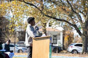 8th grader Armani West reciting an original poem