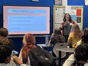 Beth Lincoln speaks to students