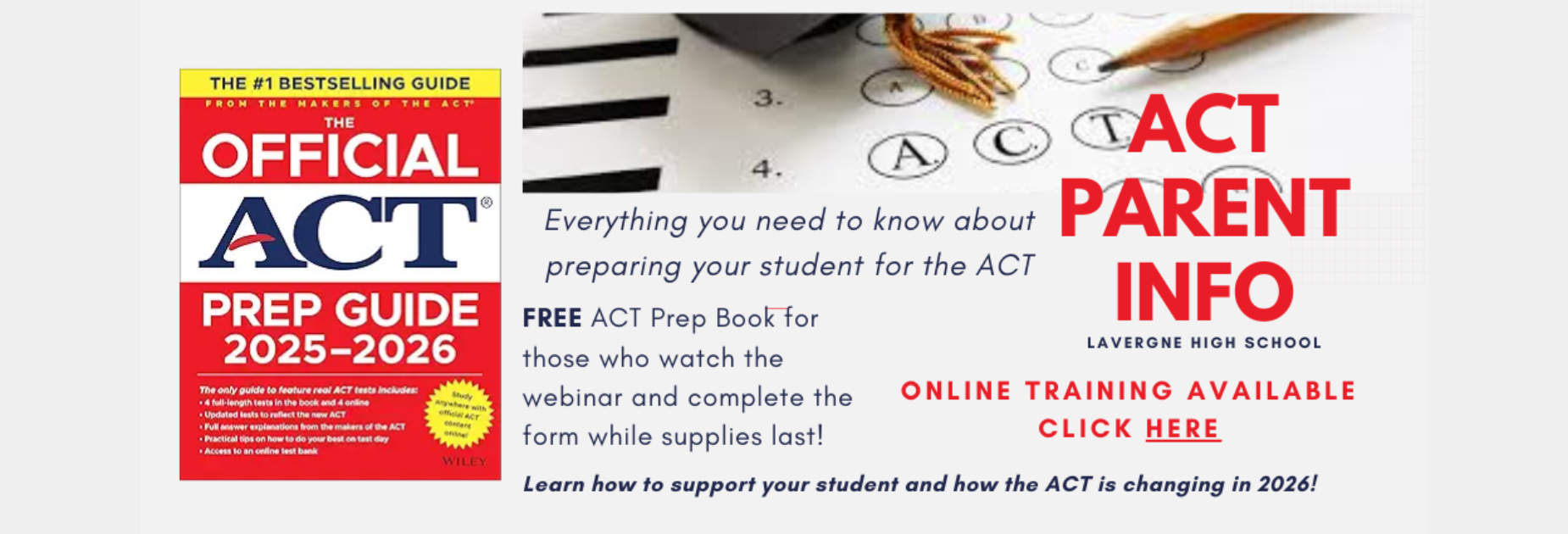 cover of the book the official act prep guide 225-2026 and a scantron bubble sheet image