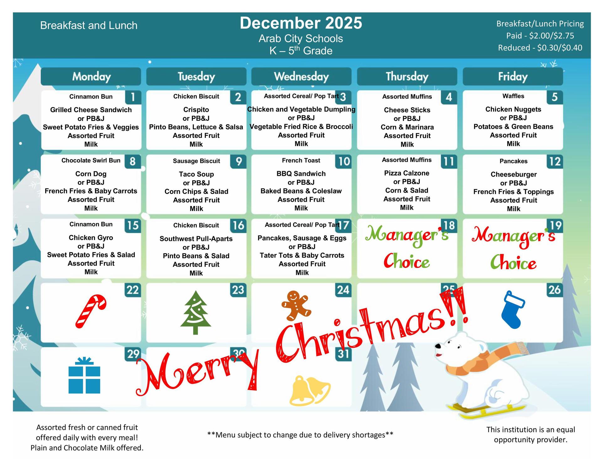 December 2025 Menu - PreK-5