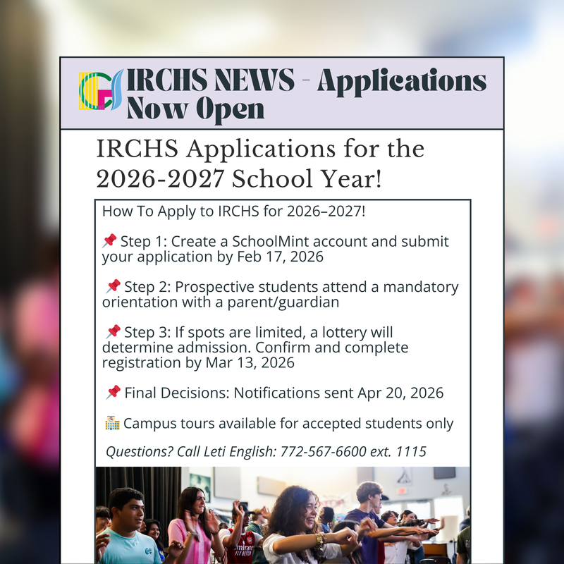 IRCHS Applications Now Open for 2026-2027 Enrollment!