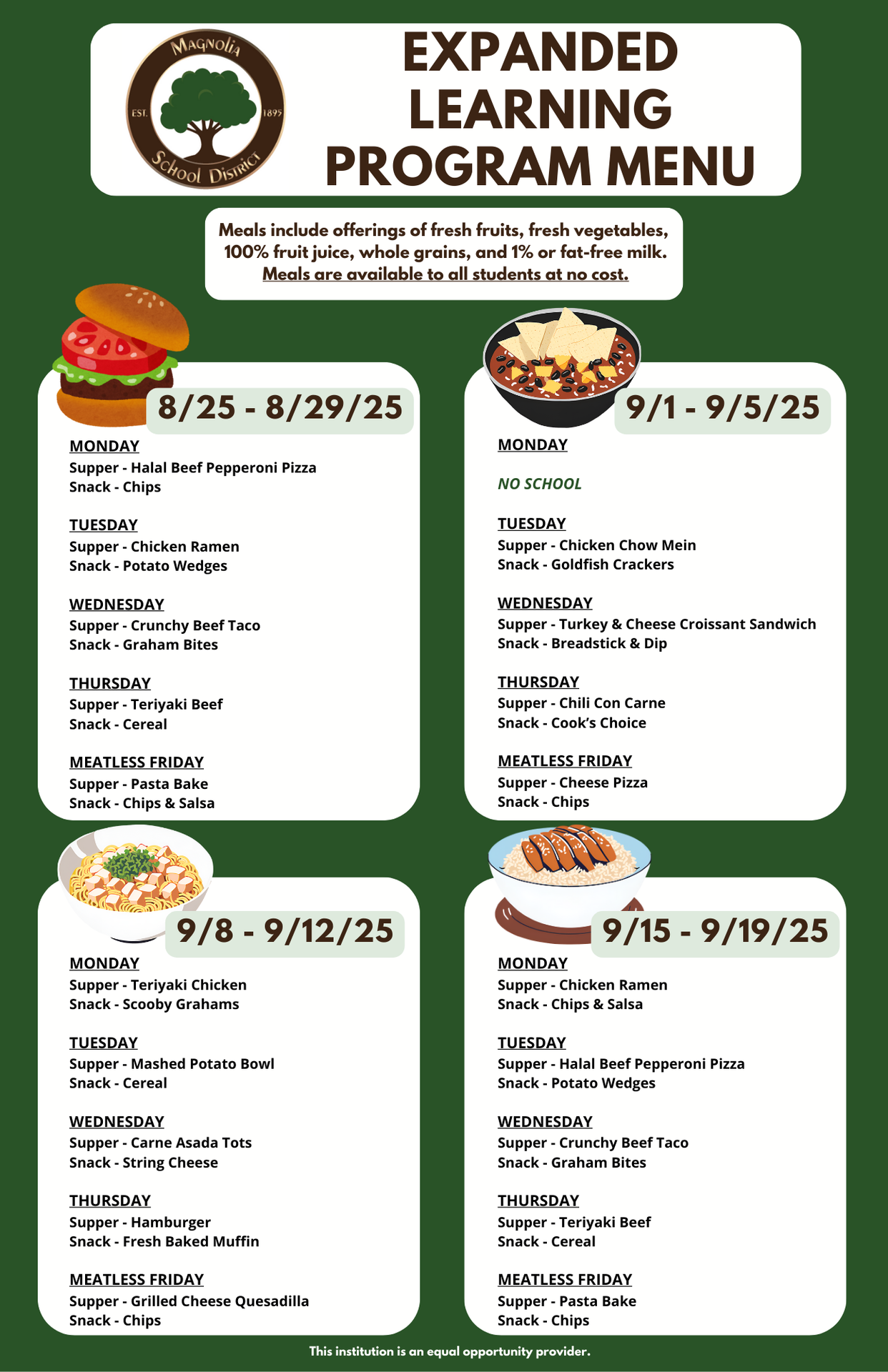 ELP Supper and Snack Menu for AUG-SEPT 2025 updated