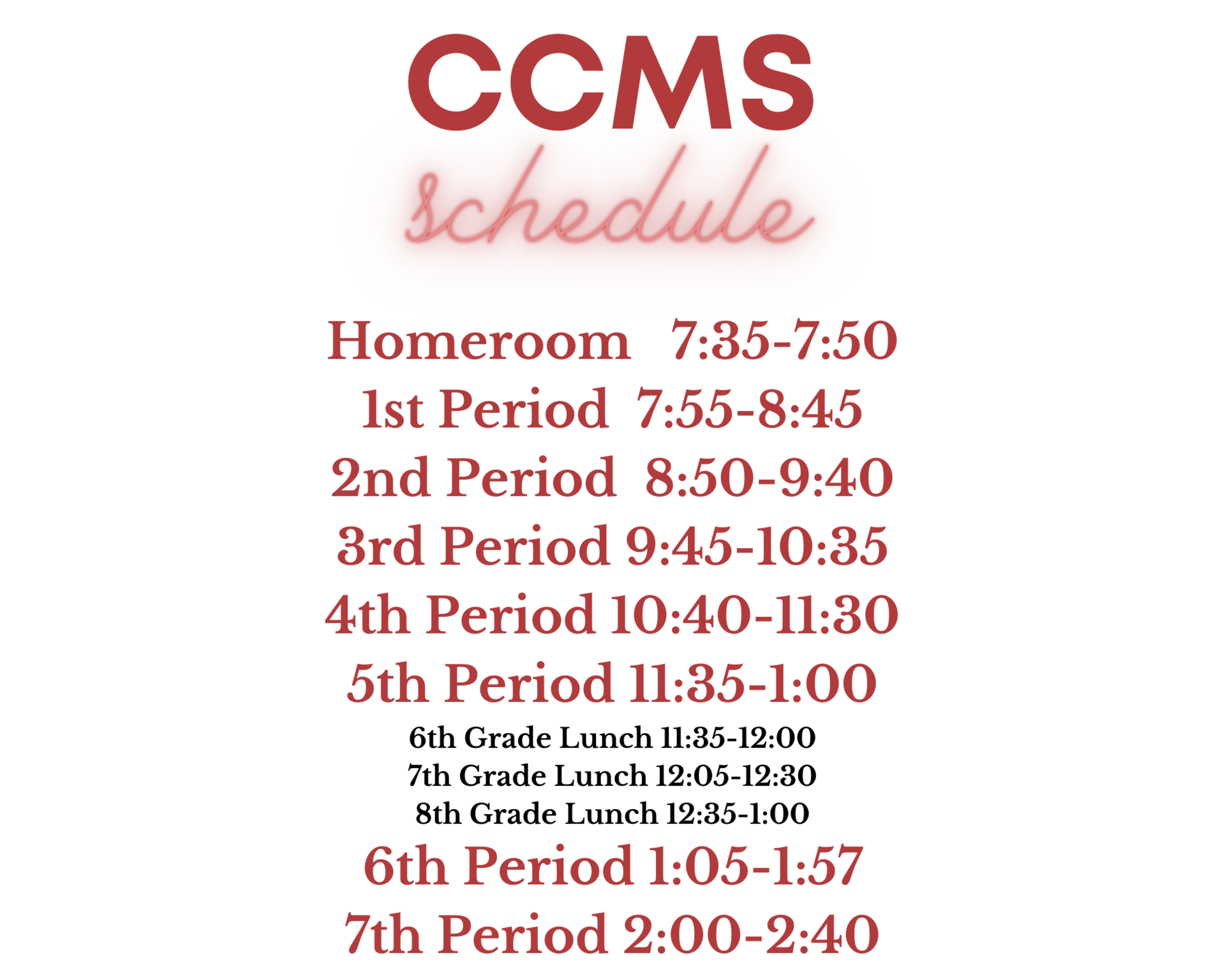 Middle School Bell Schedule Student Handbook Cannon County Middle