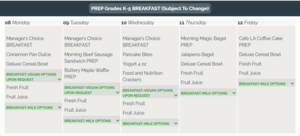 Breakfast for the Week / Menú de desayuno de la semana