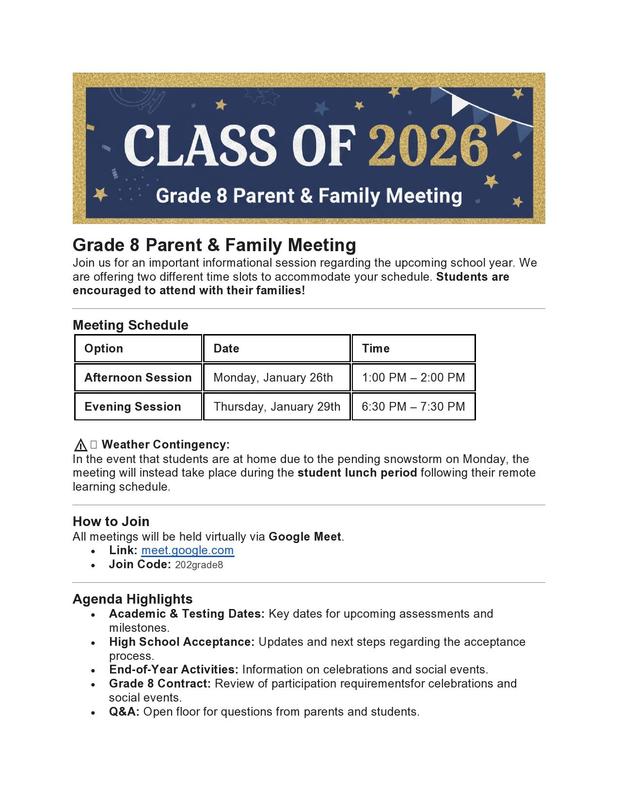 8th Grade information