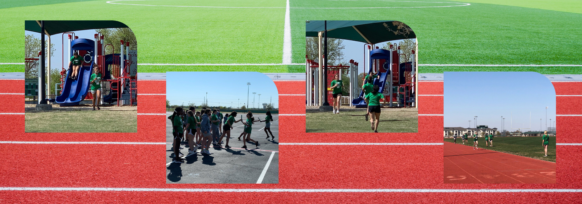 collage of teen girls running relays at the playground