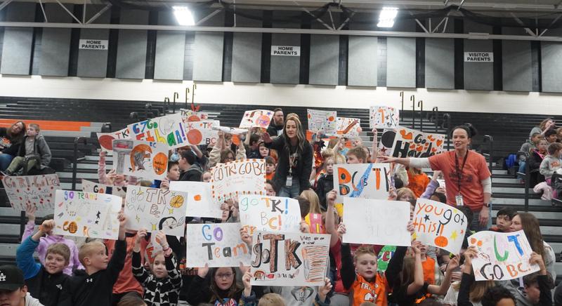 Page and Lee elementary students made signs to cheer on the Unified Basketball team.