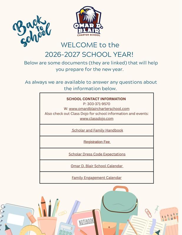 Welcome back to school announcement with contact and event info.