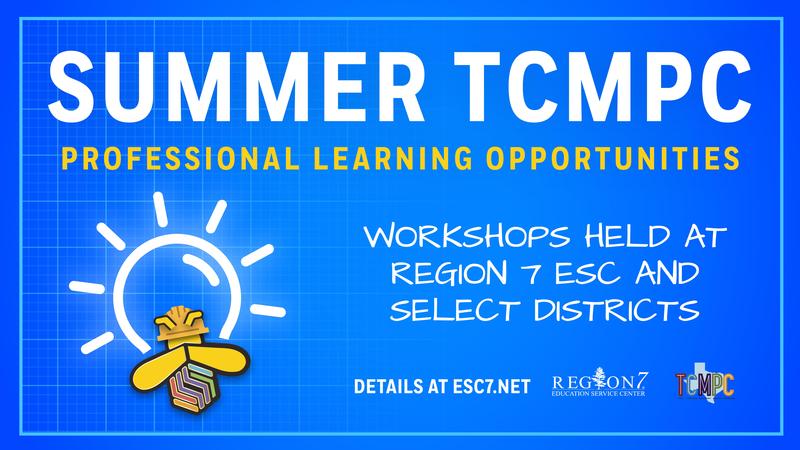 Summer TCMPC Professional Learning Opportunities graphic on blue background with lightbulb icon.