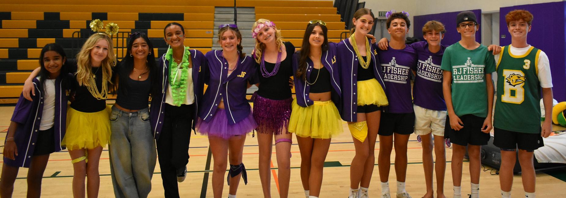 Leadership students pose before a spirit rally.