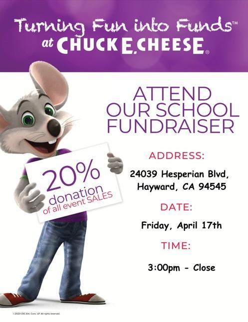 Chuck E Cheese Fundraiser Friday April 17th Featured Photo