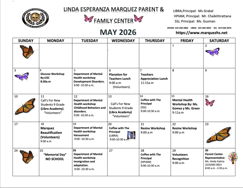 May 2026 Calendar of Activities