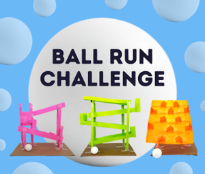 Ball Run Challenge with three brightly colored ball run designs