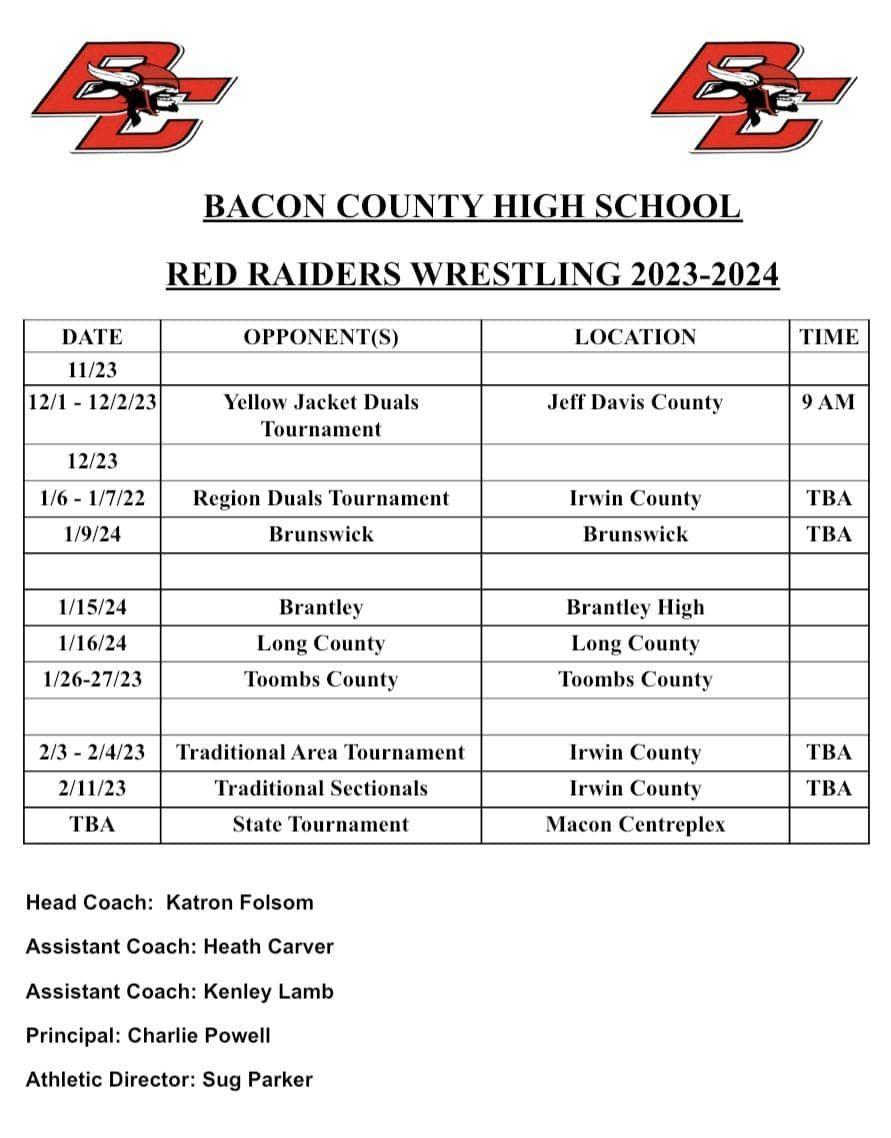 BCHS Wrestling Wrestling Bacon County School District