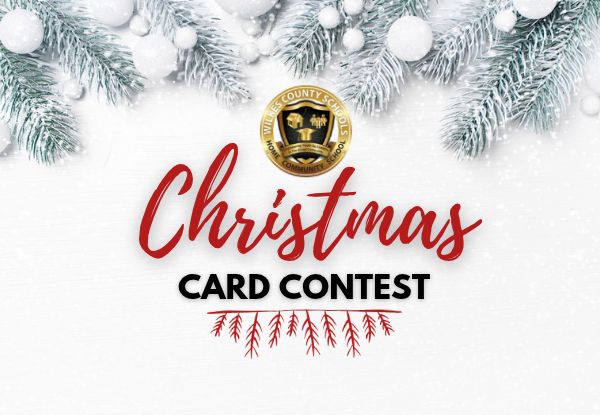 Decorative holiday card contest announcement with festive elements.