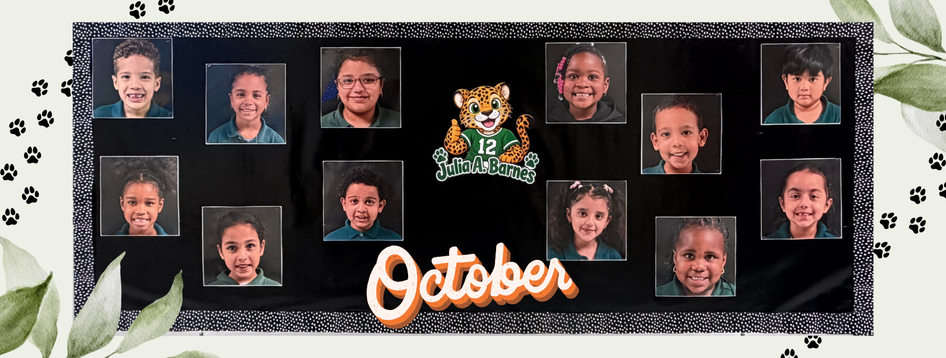 Collage of student photos with a tiger logo and October caption.
