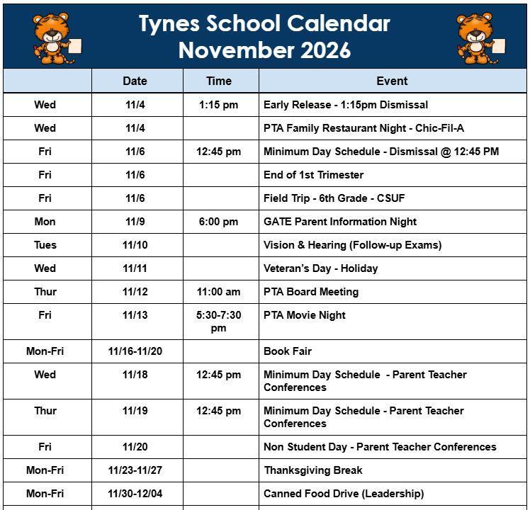 Tyne's November Calendar