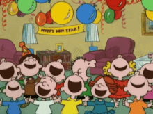 Peanuts characters celebrating