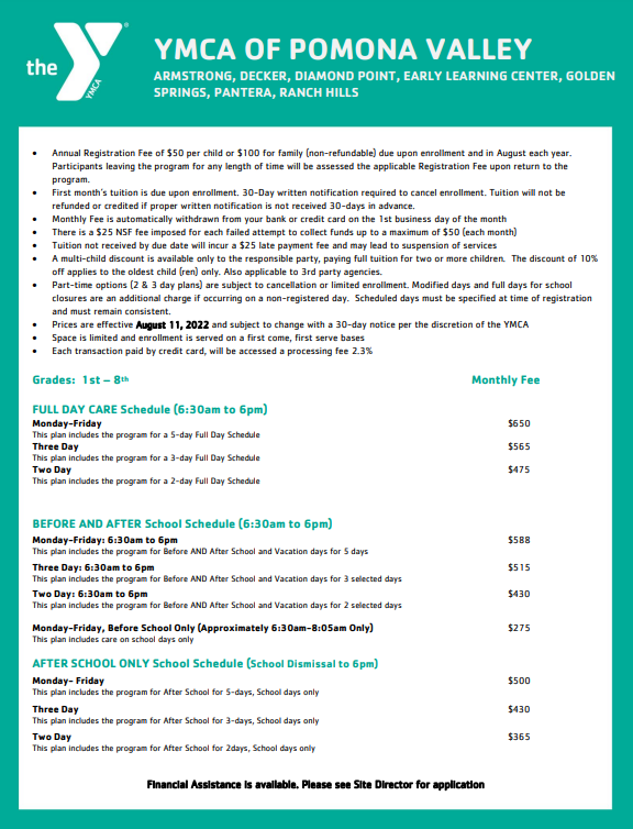 YMCA Afterschool Program Promise of Excellence Ranch Hills