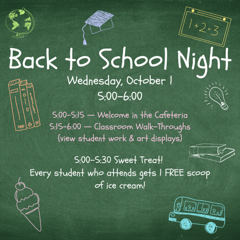 Back to School Night: Wednesday, October 1st 5:00-6:00 pm