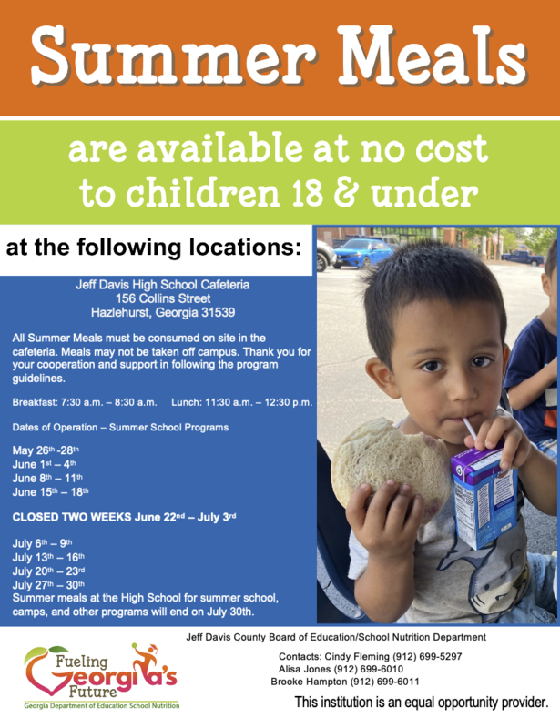 Summer PreK Meal Schedule