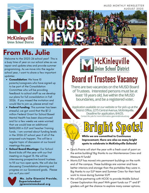 page one of the August 2025 newsletter