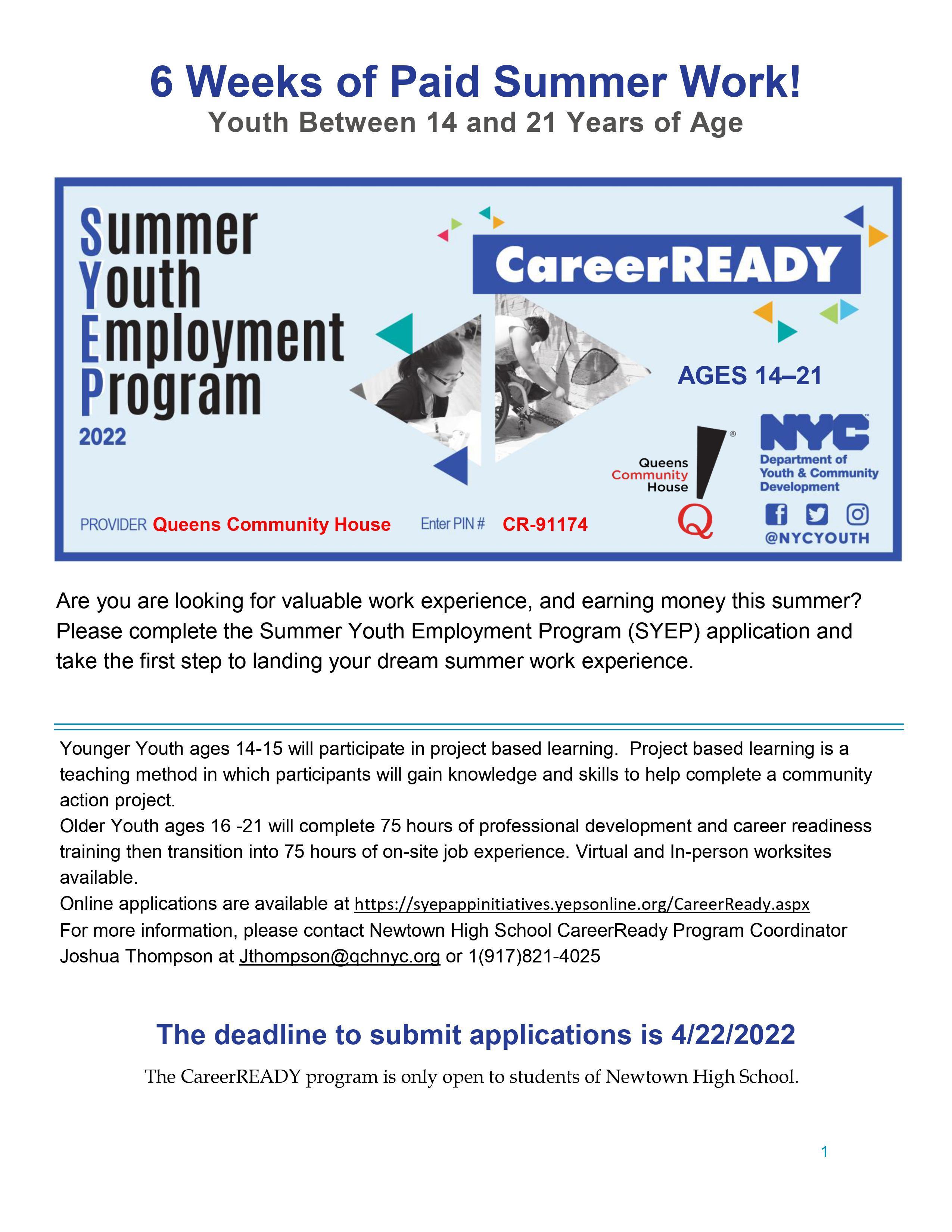 Summer Youth Employment Program 2022 Newtown High School