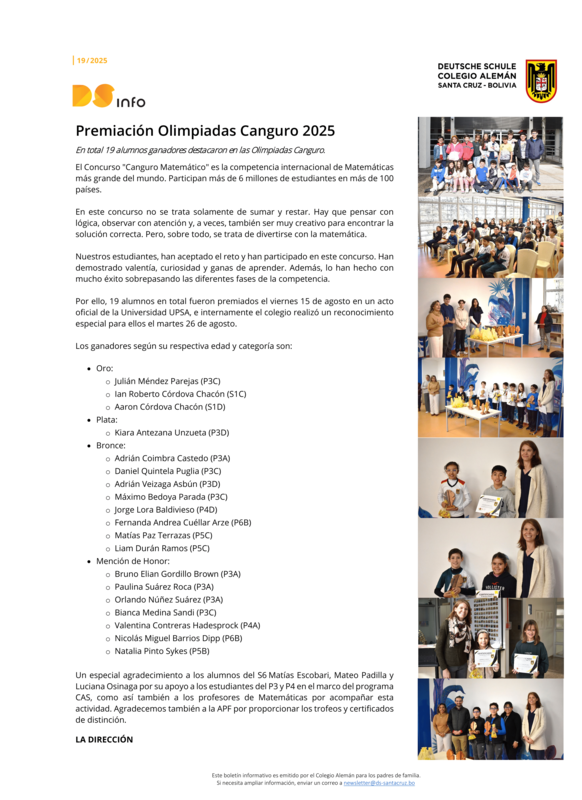 DS-info #19 - 2025: Premiación Olimpiadas Canguro 2025