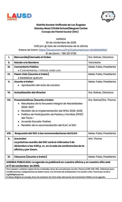 SSC Nov Agenda Spanish