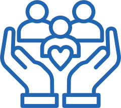 Hands holding family and heart icon